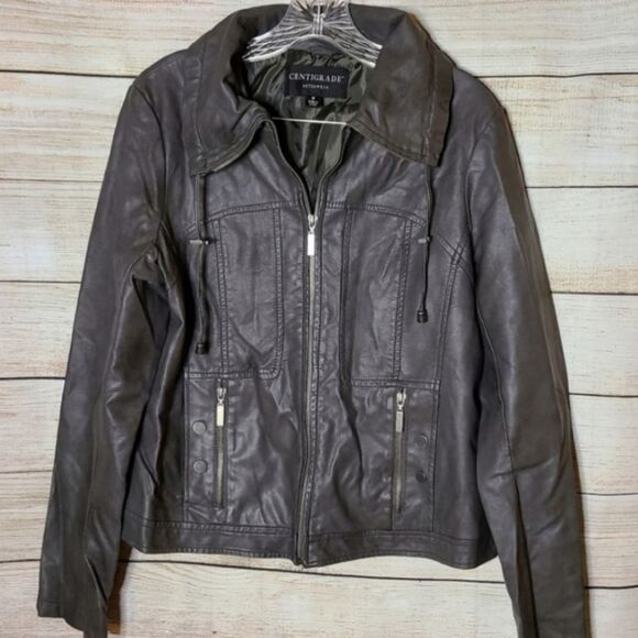 Centigrade Outerwear Gray Faux Leather Moto Jacket Size Medium - Picture 1 of 8